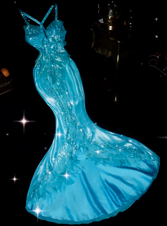Glamorous Blue Satin Mermaid Sweetheart Rhinestone Beaded Evening Gown TP5351