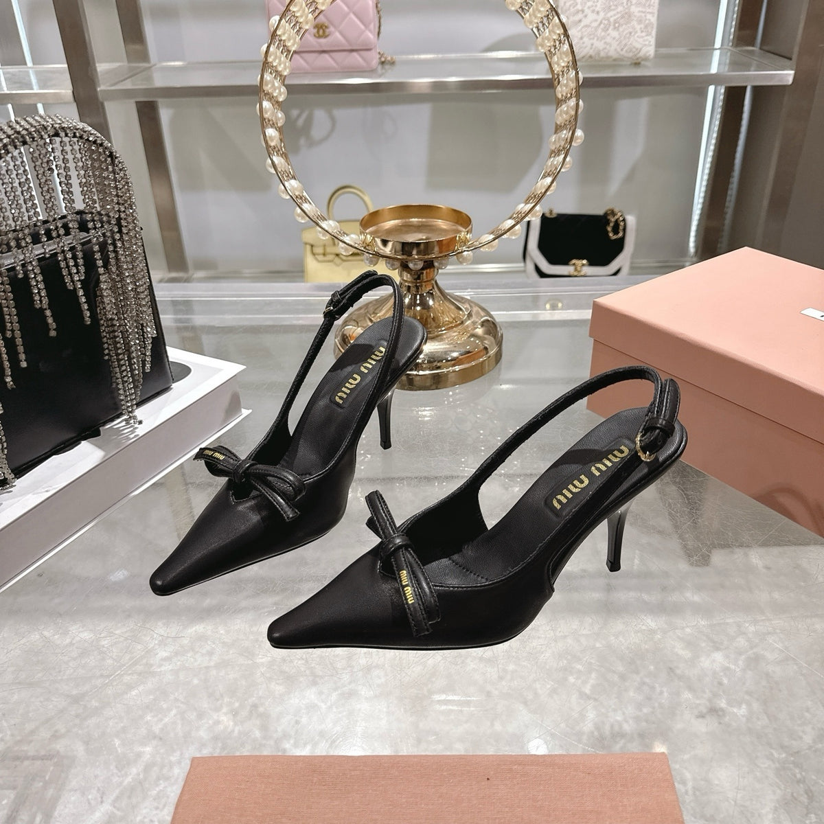 Miu Miu  Slingback Pumps With Bow Black