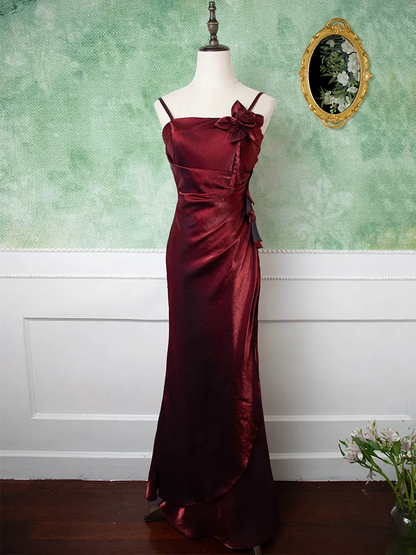 Burgundy Vintage Floral Embellished Evening Gown Charming Party Evening Dress cc1507