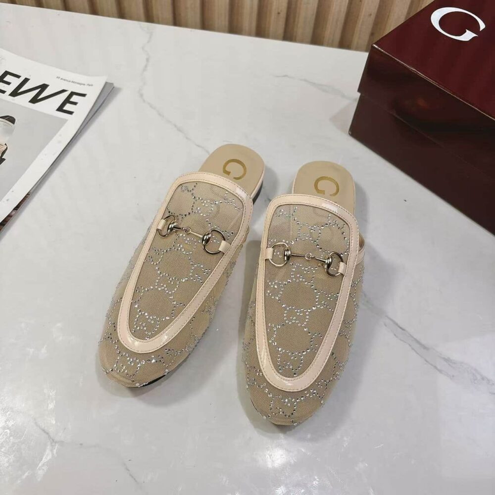 Gucci Women GG Crystal Princetown Slipper Beige ‎835484 FAEQ0 9941