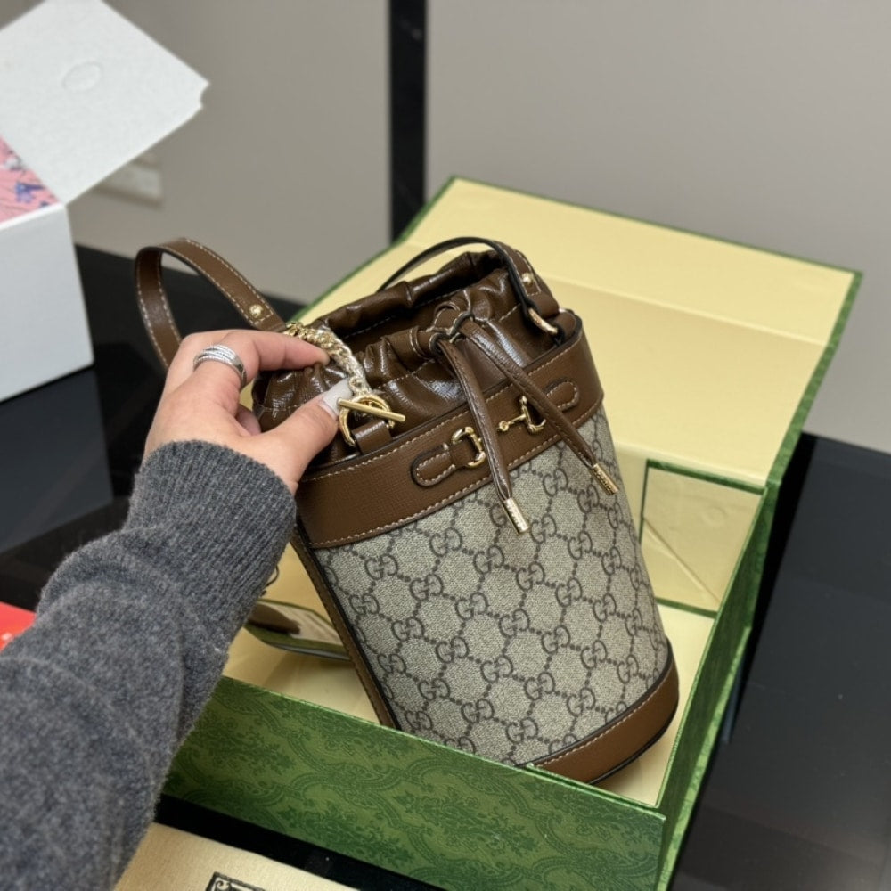 Gucci Housebit 1955 Small Bucket Bag Brown 18Cm