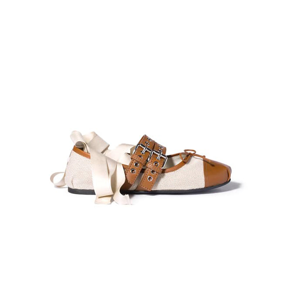 MIUMIU Canvas and leather ballerinas 360811