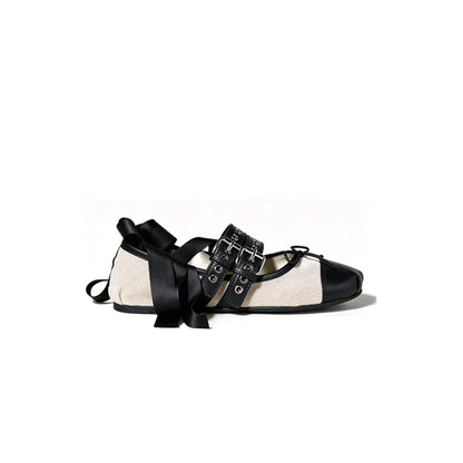 MIUMIU Canvas and leather ballerinas 725618