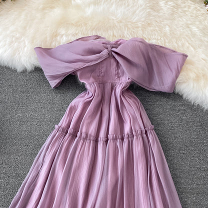 Purple A Line Short Dress Off Shouler Party Dress  10754