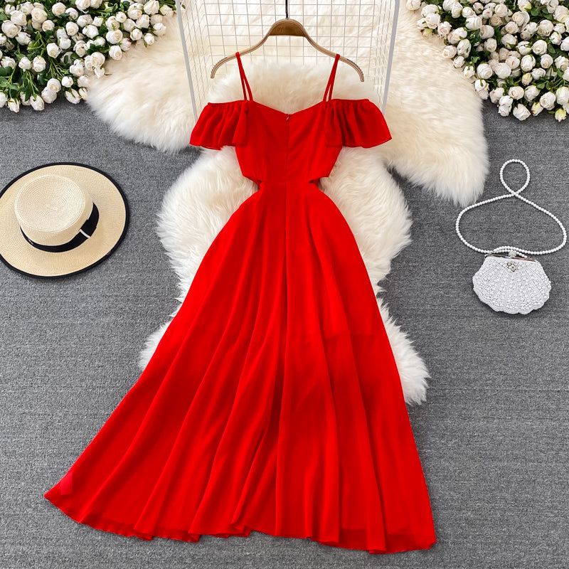 Red Chiffon A Line Short Dress Fashion Dress  10762