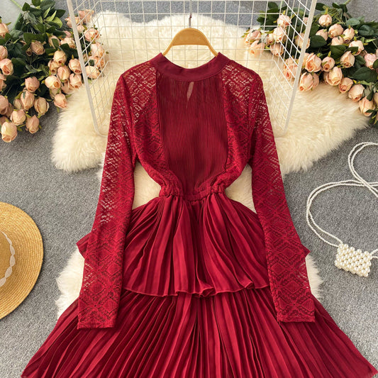 A Line Chiffon Lace Long Sleeve Dress Fashion Dress  10720