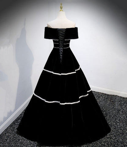 Black velvet long prom dress black evening gown  10157