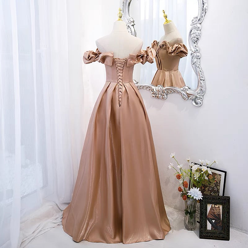 Cute satin long A line prom dress evening gown  10072