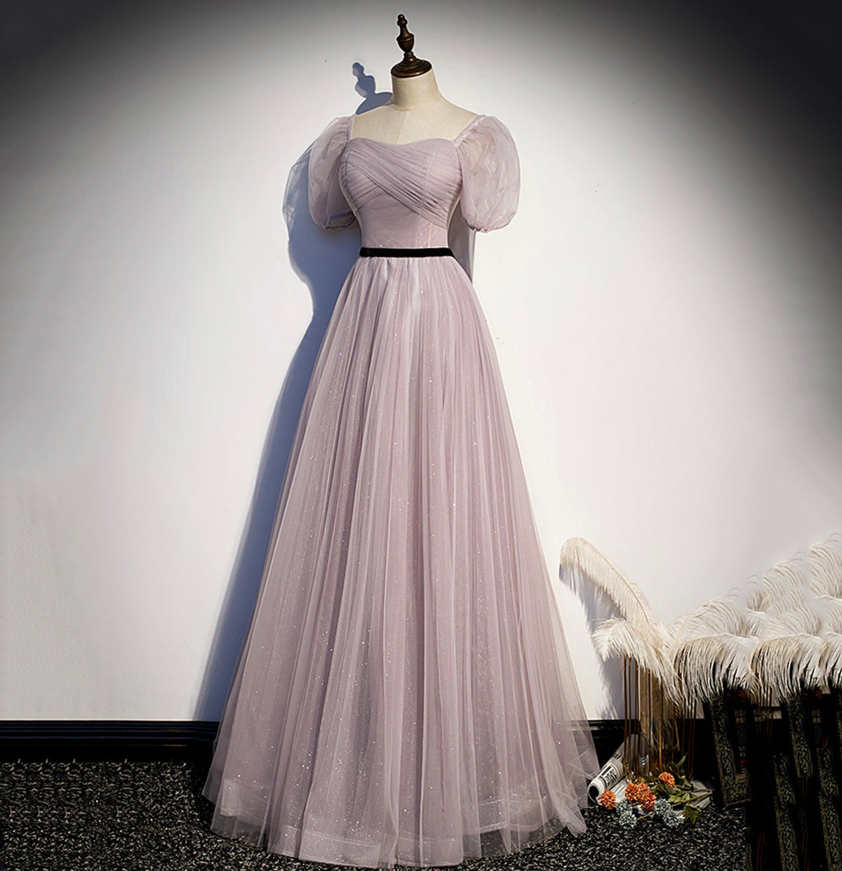 Cute tulle long A line prom dress evening gown  10039