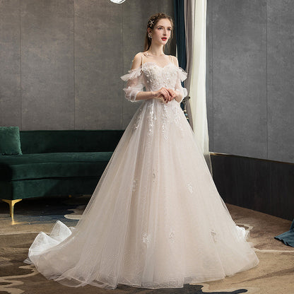 White tulle lace long prom gown A line evening gown  10117