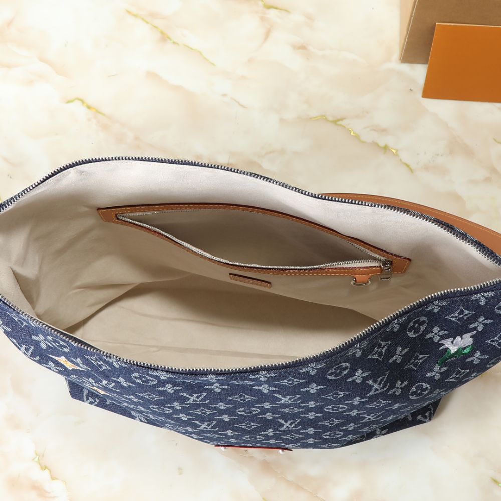 Louis Vuitton Vagabond Hobo Denim Blue 48Cm M27555