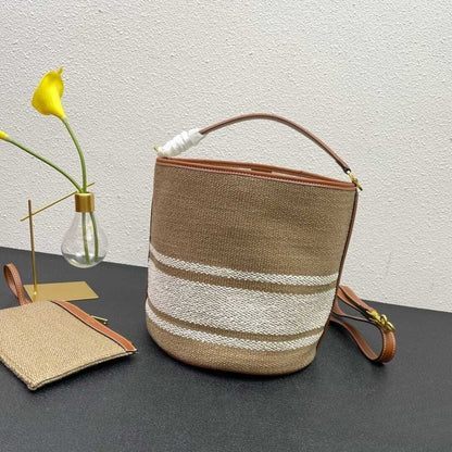 CELINE 16 BUCKET BAG IN TEXTILE WITH PRINT AND SMOOTH BEIGE TAN 25CM 1955720JB 02ET