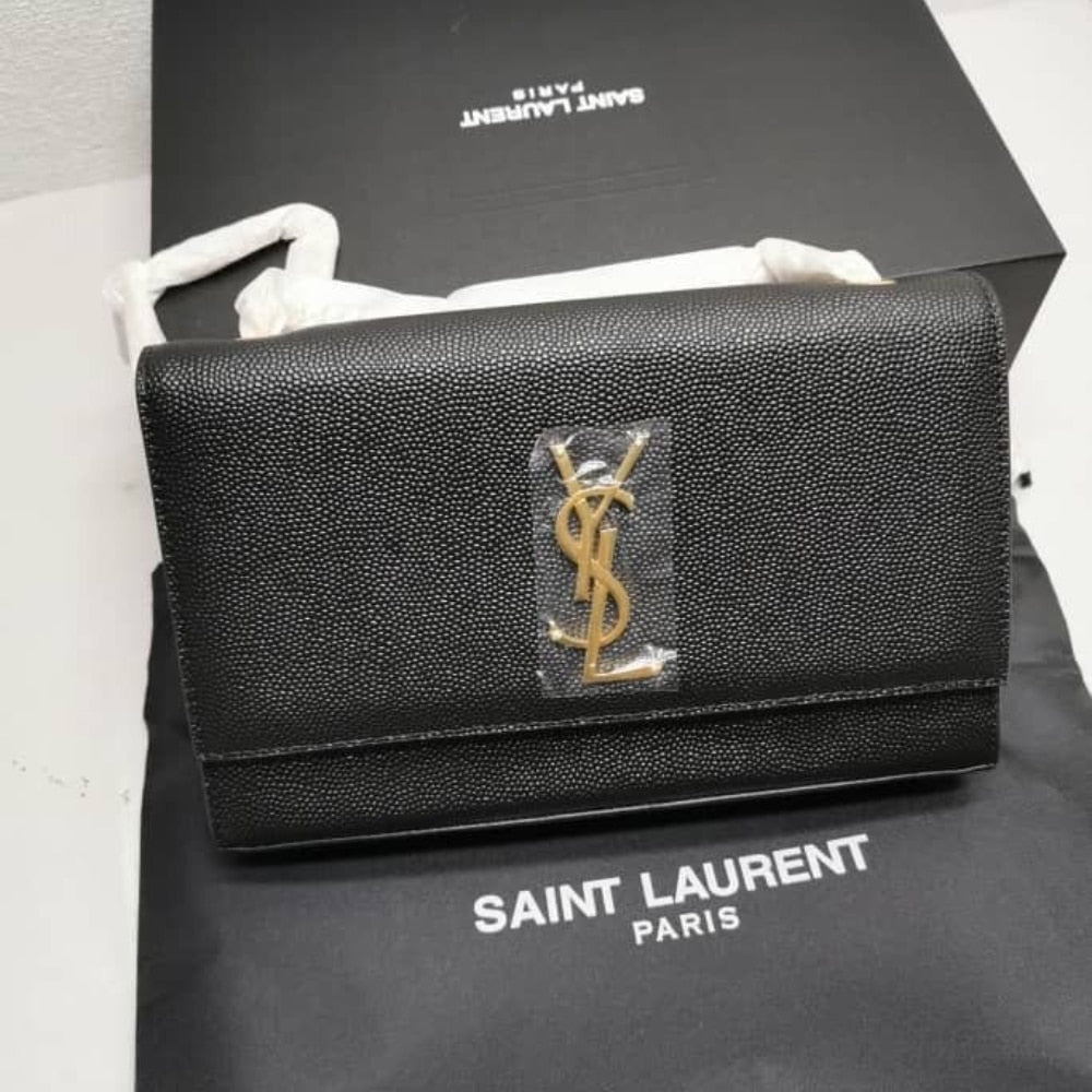 Saint Laurent Kate Medium Chain Bag In Grain De Poudre Black 24Cm 364021 BOW0J 1000