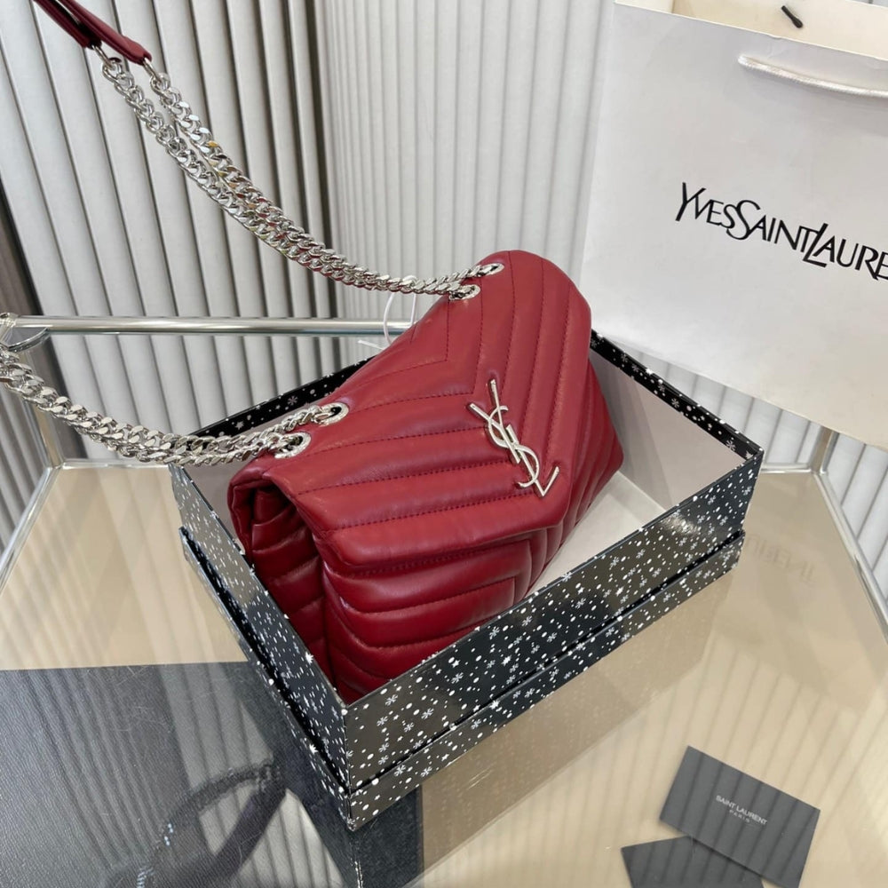 Saint Laurent Loulou Small Chain Bag In Quilted Y Wine Red 25Cm