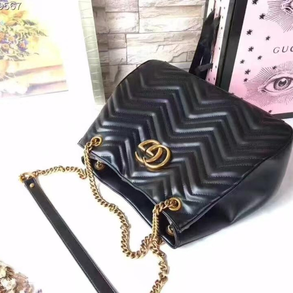Gucci GG Marmont Shoulder Bag Black 32Cm 453569 DRW1T 1000