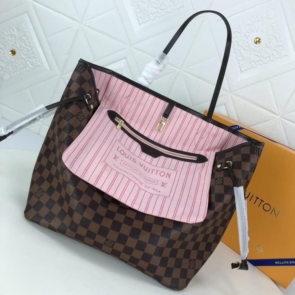 Louis Vuitton Damier Ebene Neverfull MM Brown And Light Pink 32Cm N41603