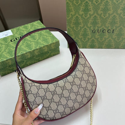 Gucci Ophidia Small Shoulder Bag Beige And Dark Red GG Fabric 22Cm ‎838463 FAE0P 9789