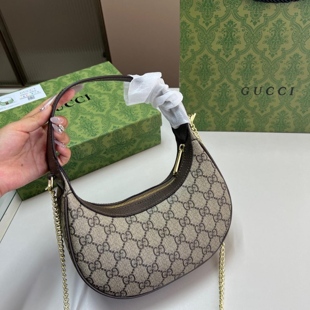 GUCCI OPHIDIA SMALL SHOULDER BAG BEIGE AND DARK BROWN GG FABRIC 22CM 838463 FAE0P 9746