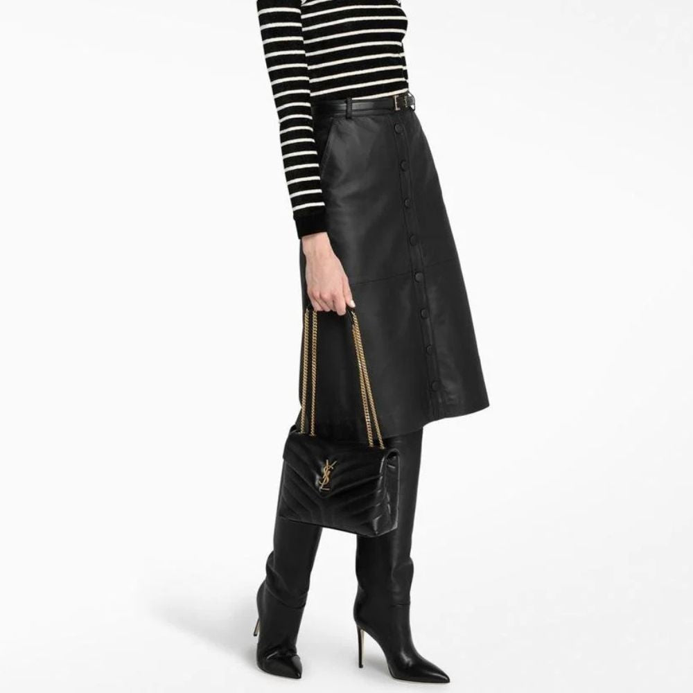 Saint Laurent Loulou Small Chain Bag In Matelassé Y Black Gold 23Cm 494699DV7271000