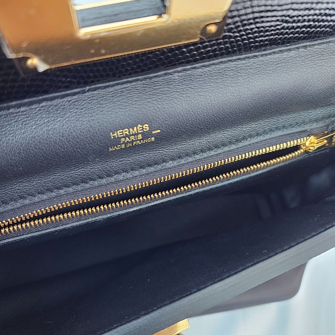 Hermès 24/24 21 Black in Swift Leather with Lizard Touch with Gold Hardware