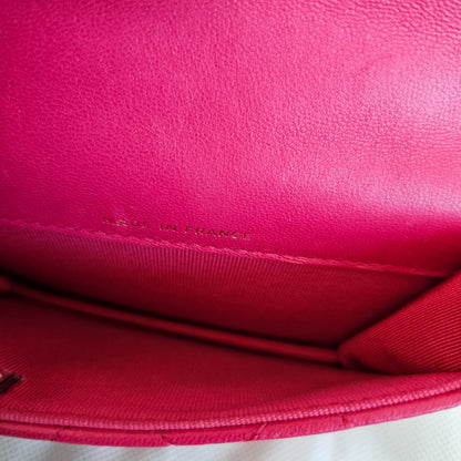 Chanel dark pink quilted lambskin top handle micro top handle flap bag
