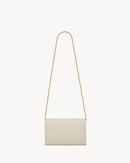 Saint Laurent CLASSIC CASSANDRE CHAIN WALLET IN GRAIN DE POUDRE LEATHER