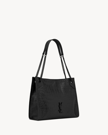 SAINT LAURENT NIKI shopping in crocodile-embossed leather