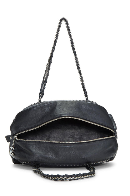 Chanel Black Bowling Bag Ligne Leather Lambskin Medium Satchel