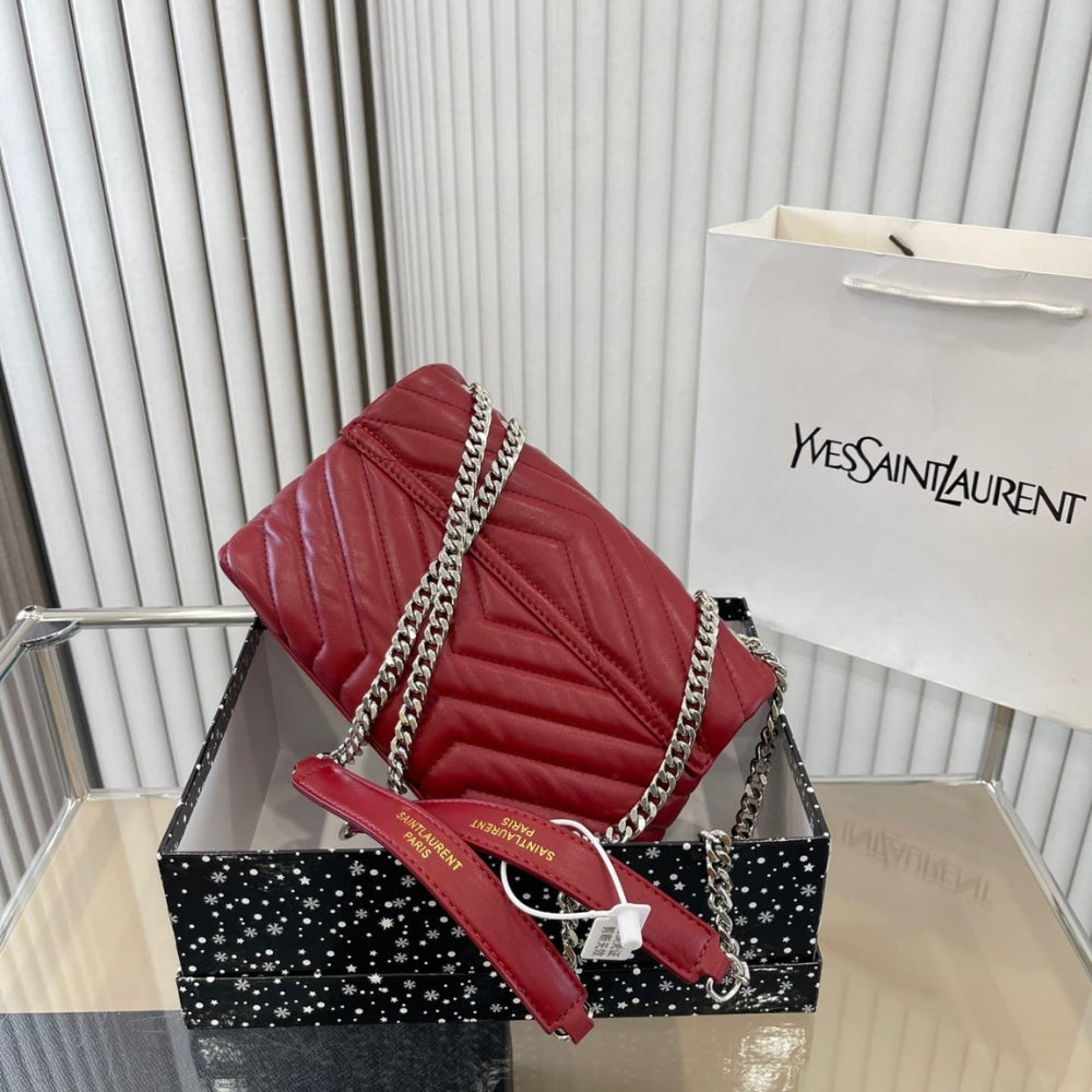 Saint Laurent Loulou Small Chain Bag In Quilted Y Wine Red 25Cm