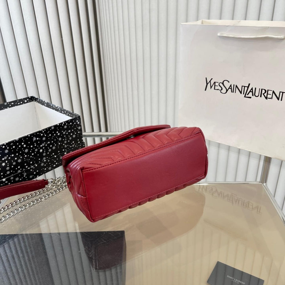 Saint Laurent Loulou Small Chain Bag In Quilted Y Wine Red 25Cm