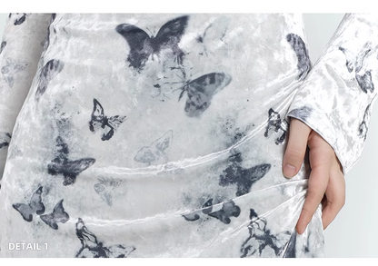 New Fashion Butterfly Pattern Design Sense White Long-sleeved Dress TP2929