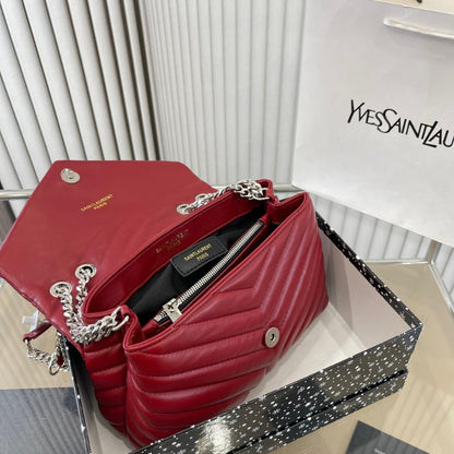 Saint Laurent Loulou Small Chain Bag In Quilted Y Wine Red 25Cm