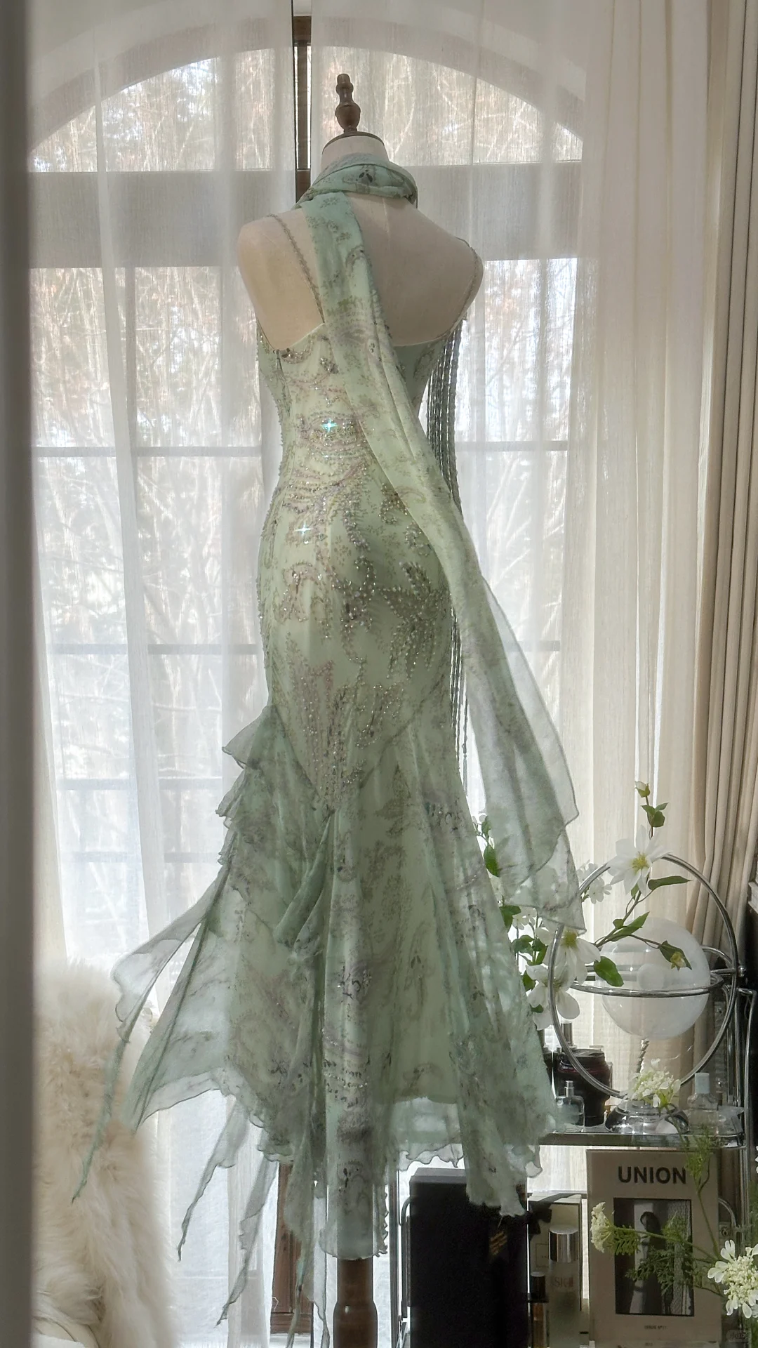 Retro Gorgeous Spaghetti Strap Green Beading Romantic Sparkling Evening Dress Prom Dresses TP3958