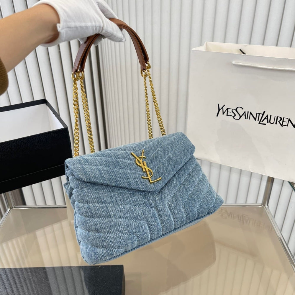 Saint Laurent Loulou Small Chain Bag In Quilted Y Denim Blue 25Cm