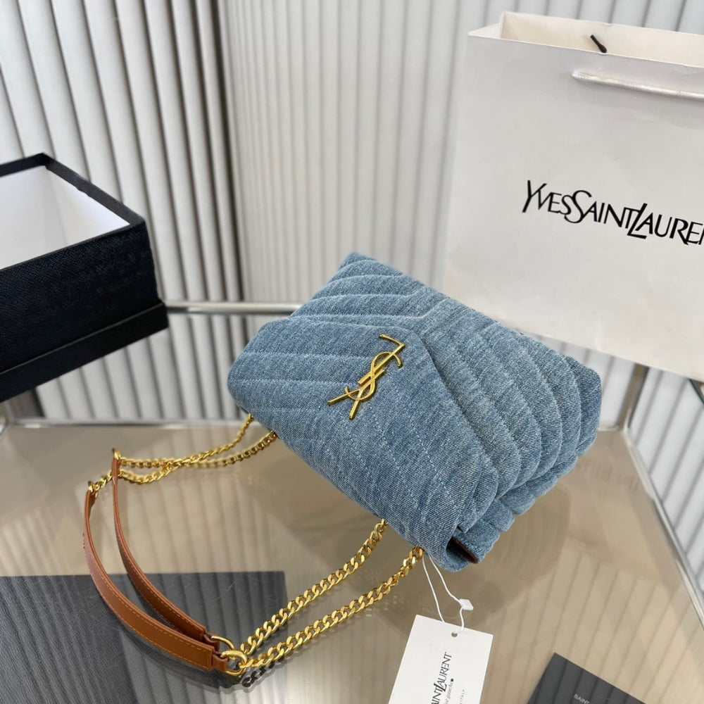 Saint Laurent Loulou Small Chain Bag In Quilted Y Denim Blue 25Cm