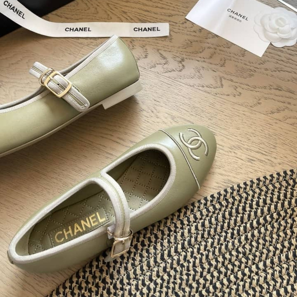 Chanel Mary Jane Ballet Flat Dark Green