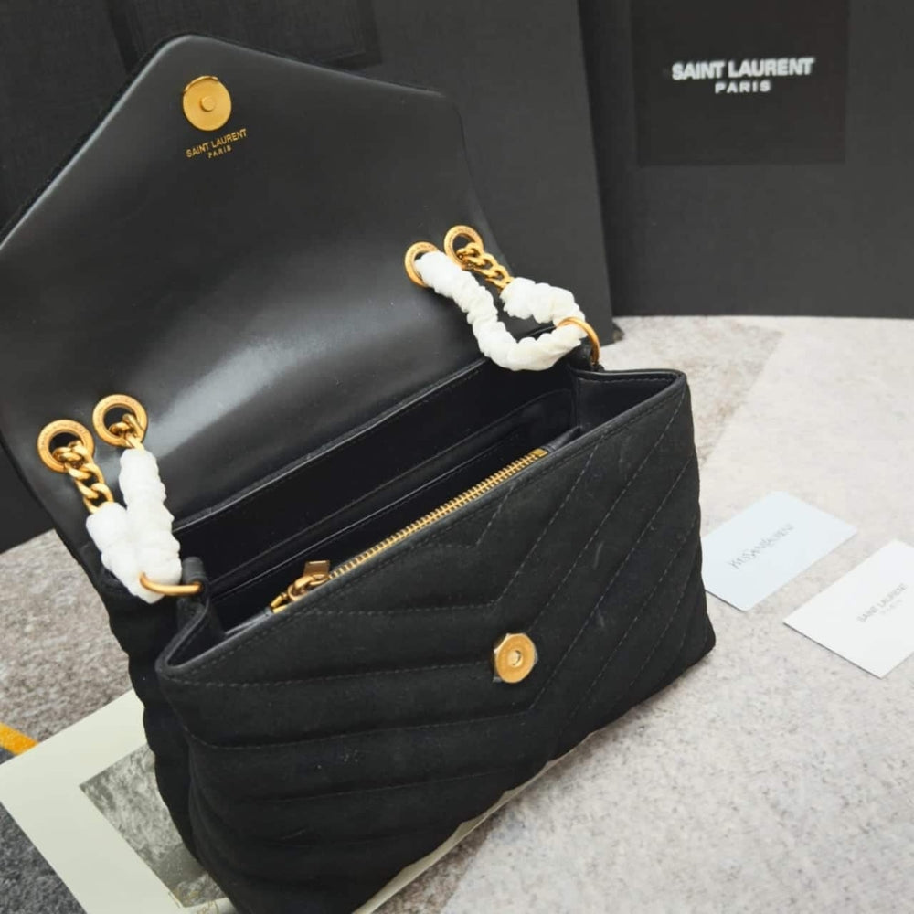 Saint Laurent Loulou Small Flap Bag Suede Black 25Cm