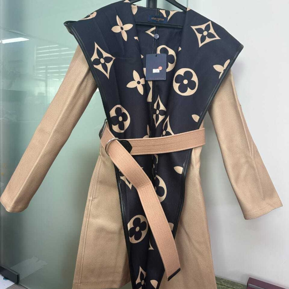 Louis Vuitton Hooded Coat Double Faced Silk Wool Brown