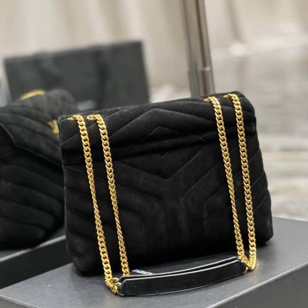 Saint Laurent Loulou Small Flap Bag Suede Black 25Cm
