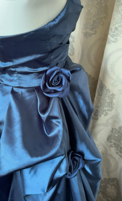Vintage Navy Blue Strapless Satin Long Ball Gown Evening Dress cc5287