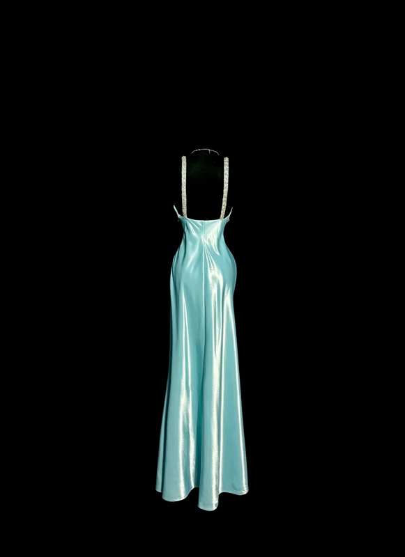 Light blue halter-neck fitted backless long sexy ball gown R8104