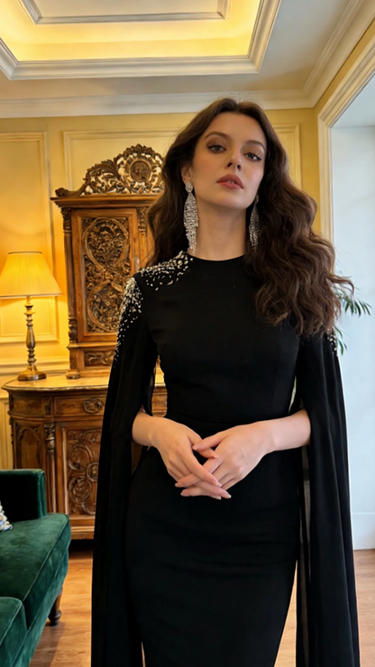 Black fitted, sexy long ball gown R8618
