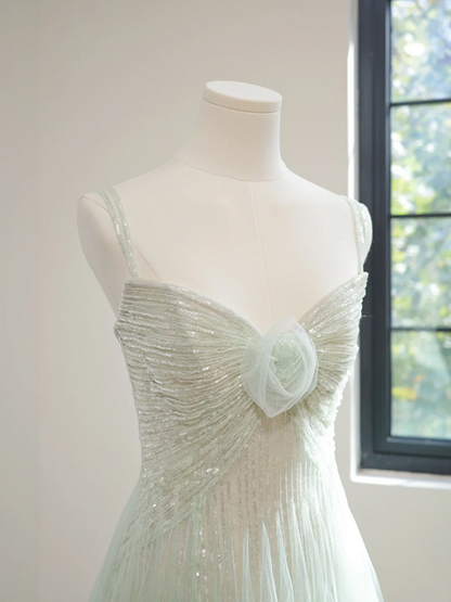 Light green halter-neck fitted midi ball gown R8460