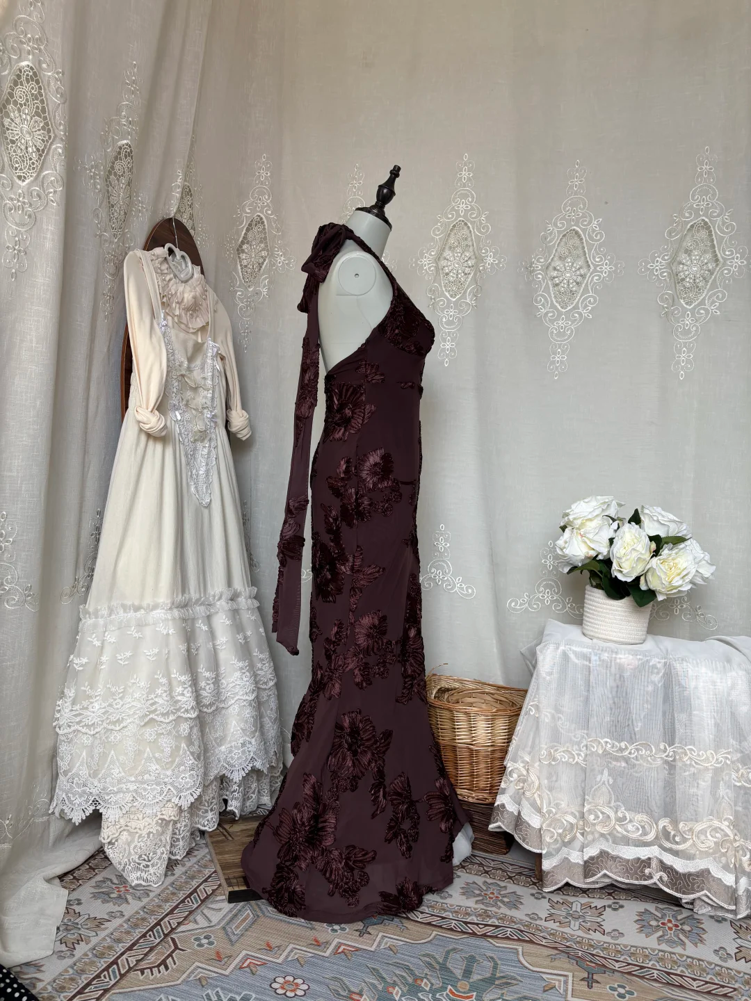 Retro Brown Halter Neck Fitted Hip Hugging Sexy Evening Gown gh7142