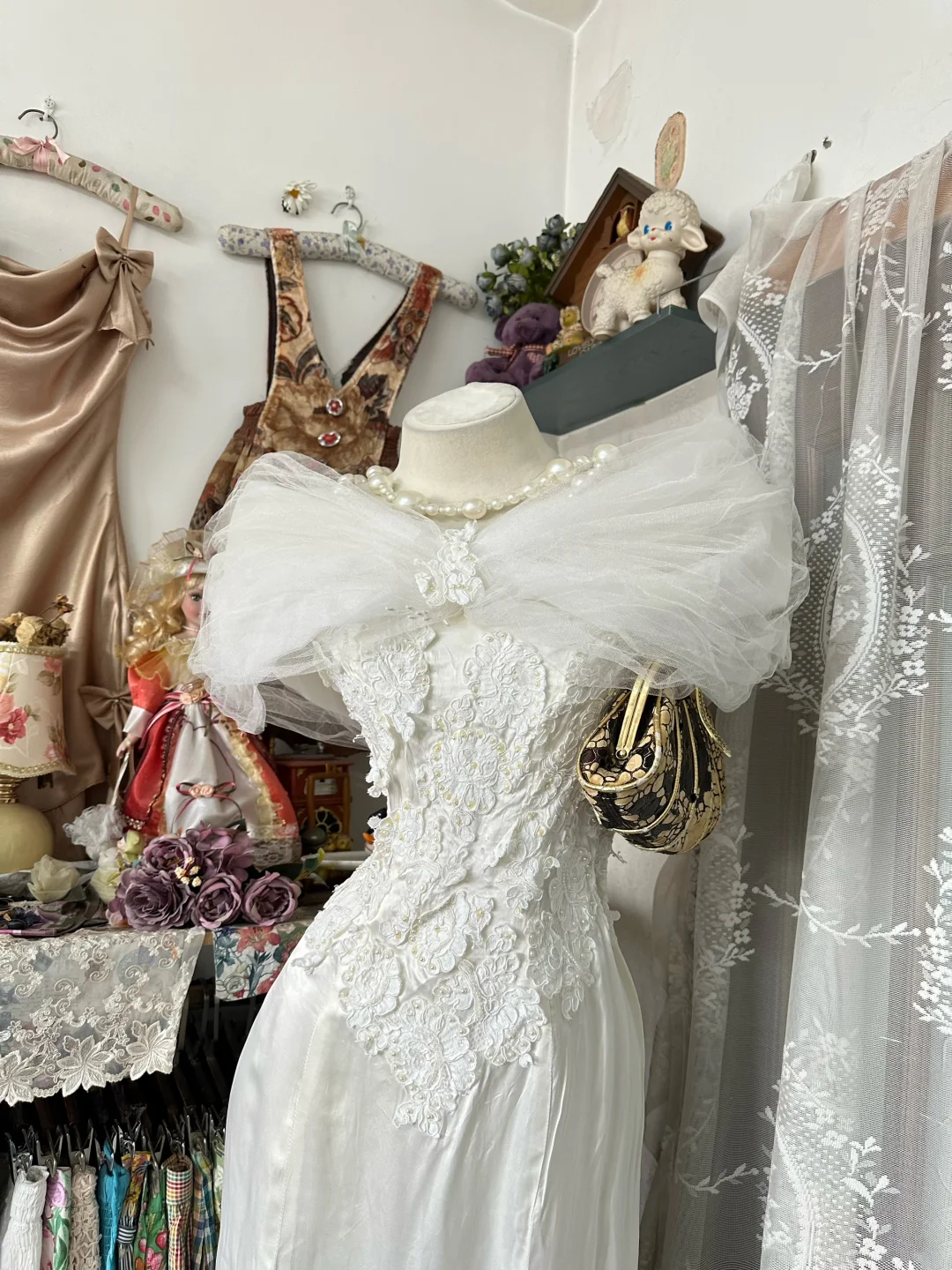 White Off-the-Shoulder Retro Tulle Fitted Waist Slim Elegant Prom Dress, Evening Gown gh7198