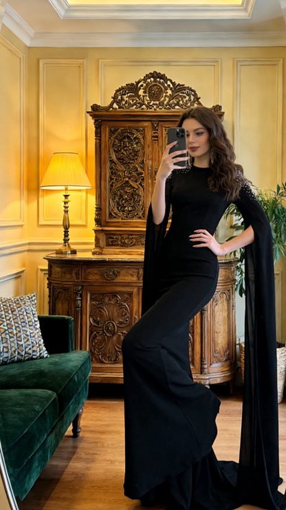 Black fitted, sexy long ball gown R8618