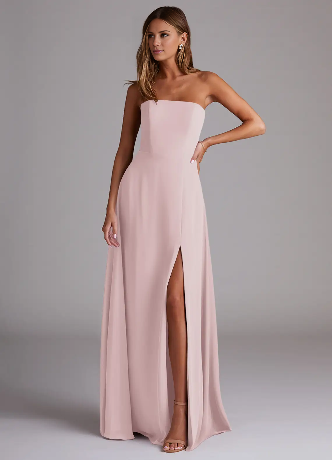A-line side seam chiffon side slit and floor length bridesmaid dress - Dress