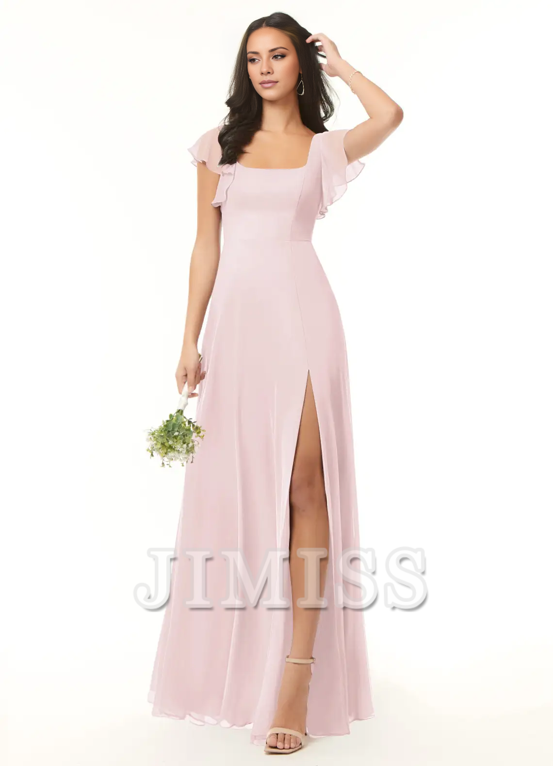 A-line pleated chiffon backless side slit and floor length bridesmaid dress - Dress
