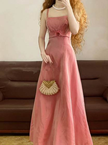 Light Pink Spaghetti-Strap Waist-Cinched Fitted Long-Length Ball Gown, Bridal Gown R7328