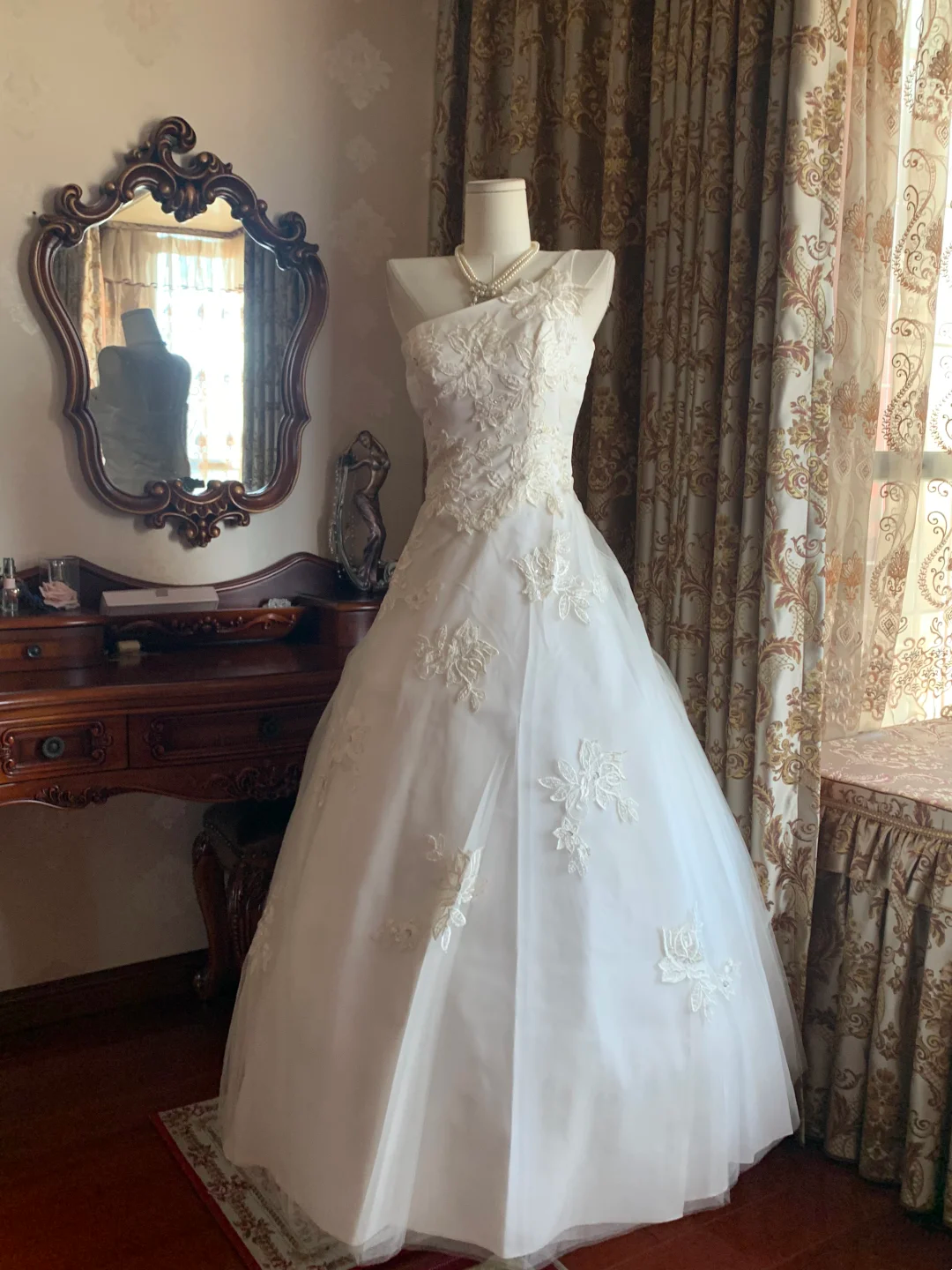 White One Shoulder Spaghetti Strap Fitted Waist Puffy Ball Gown, Birthday Party Dress, Wedding Bridal Gown gh7272